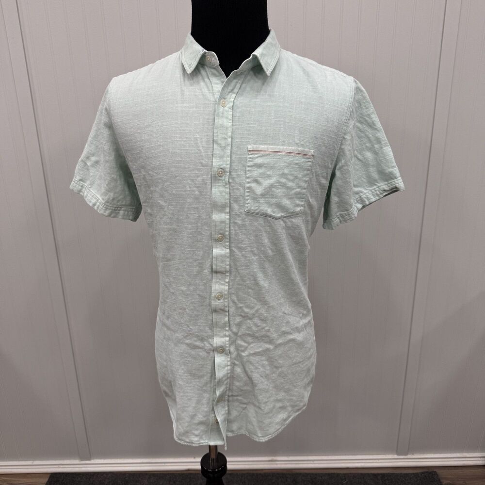 Marine Layer Men's XL Light Green 100% Cotton Short Sleeve Button-Front Shirt